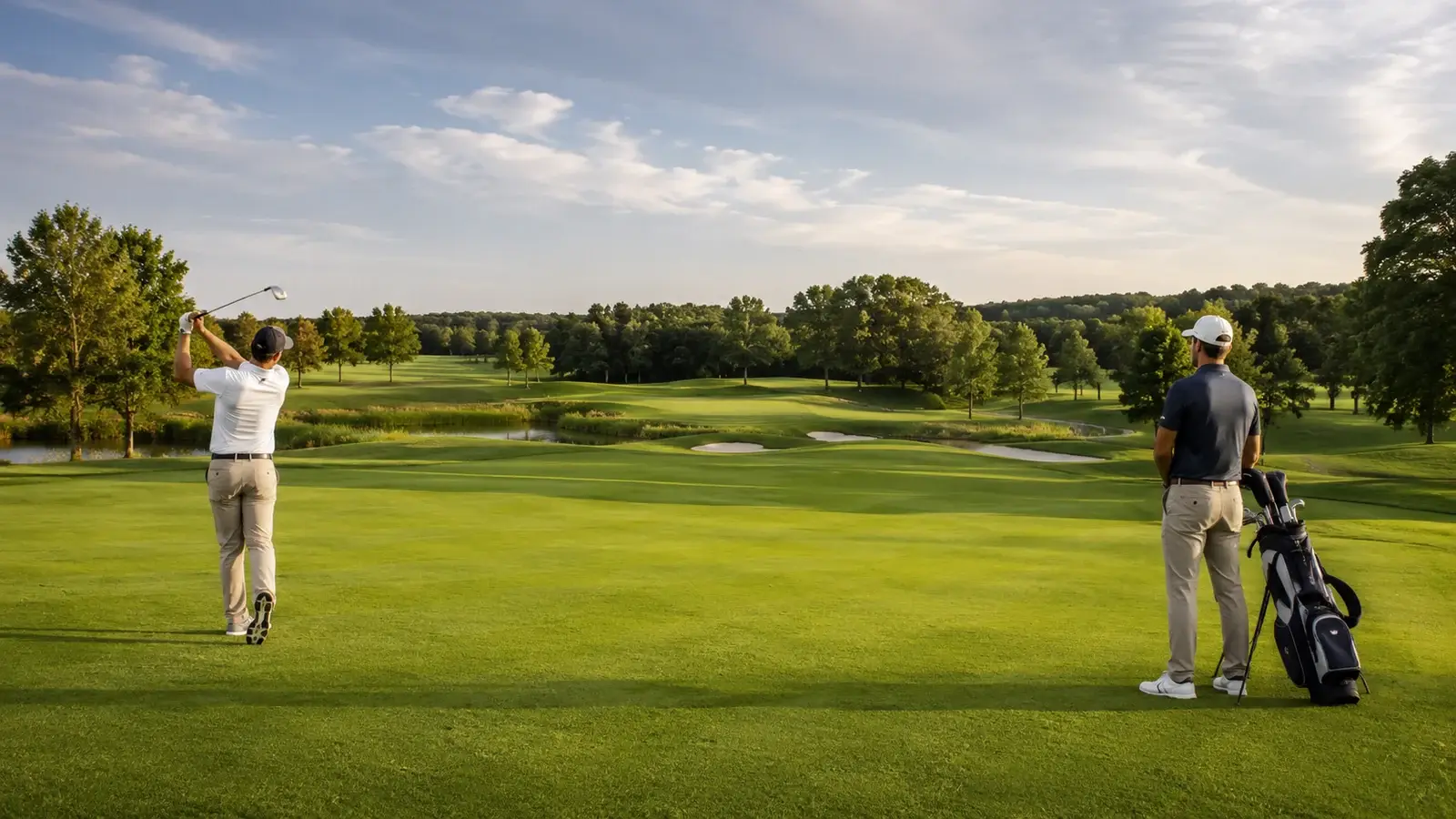 Golfspelare på en grön golfbana i Berlinområdet.