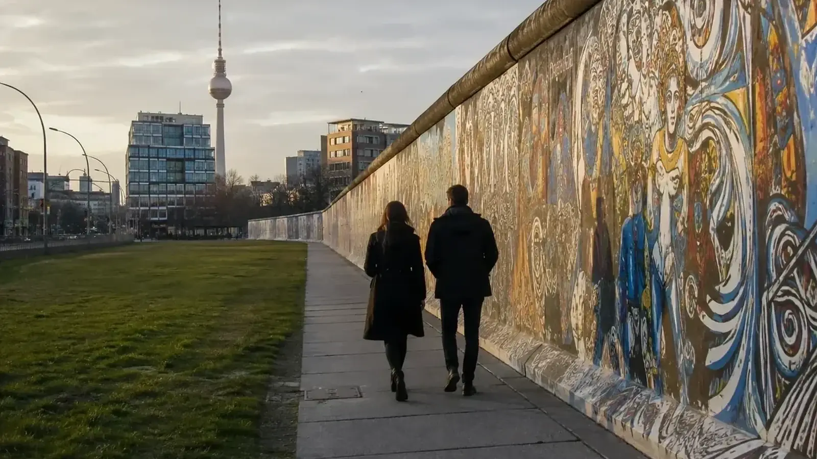 Bevarad och målad Berlinmur som illustrerar kalla krigets Berlin. Bilden föreställer inte kontrollbaracken vid Checkpoint Charlie.